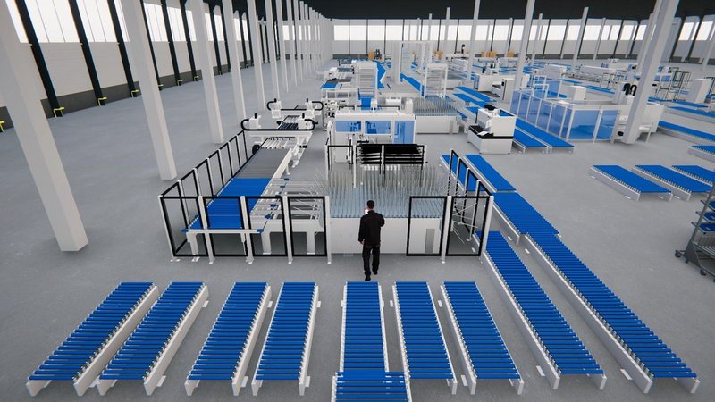 3D Layout einer Fabrik bei einem Büromöbelhersteller in China