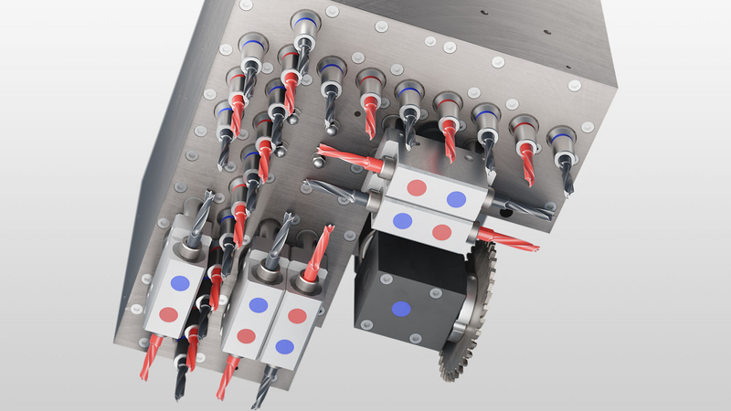 High-Speed-Bohrtechnik in verschiedenen Varianten aus vertikalen und horizontalen Spindeln und Nutsägen 