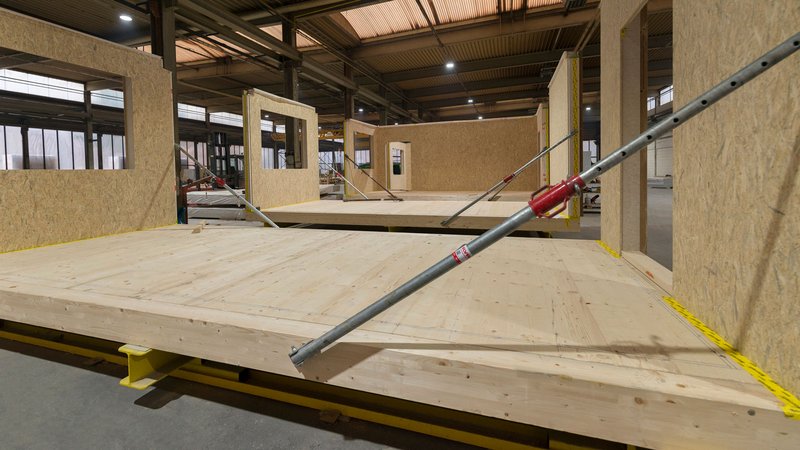 An insight into a semi-finished timber construction module from the inside.