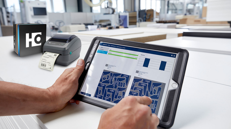 Easy to retrofit: label printing on HOMAG nesting machines.