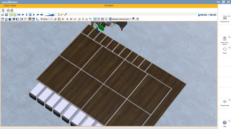 Simulation of processing of the nesting program