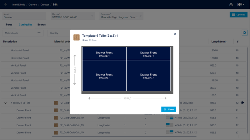 Integrated and clear preview of the template component with real dimensions