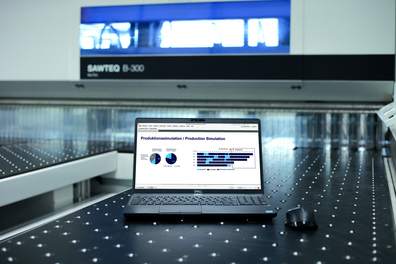 根据您所提供的排料图以及生产数据在 SAWTEQ B-300/400 flexTec 机器人锯上进行详细的模拟生产。