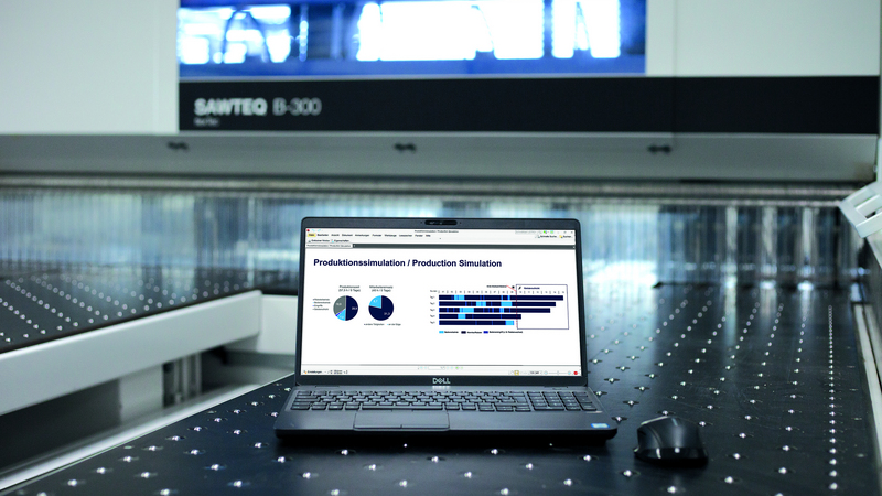 根据您所提供的排料图以及生产数据在 SAWTEQ B-300/400 flexTec 机器人锯上进行详细的模拟生产。