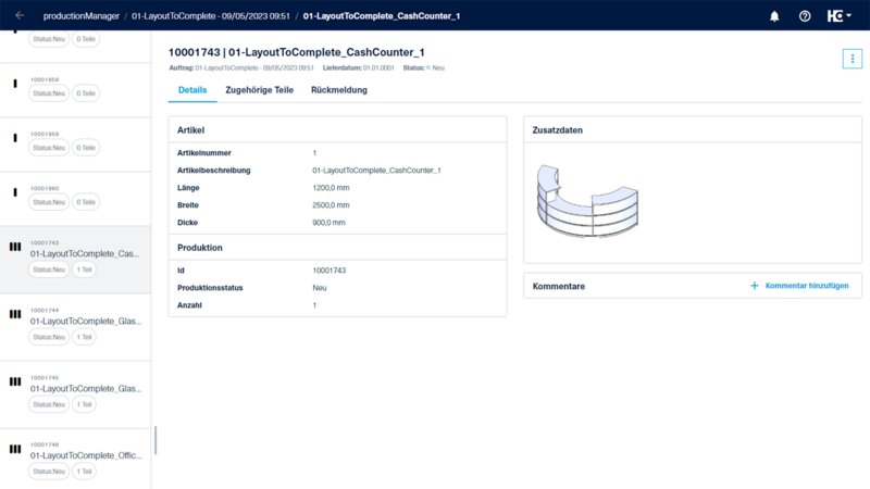 Alle Auftragsinformationen sind direkt in der digitalen Auftragsmappe, dem productionManager, verfügbar.