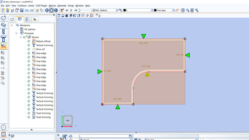 All the operations for edge banding are generated automatically after defining the contours and corners.