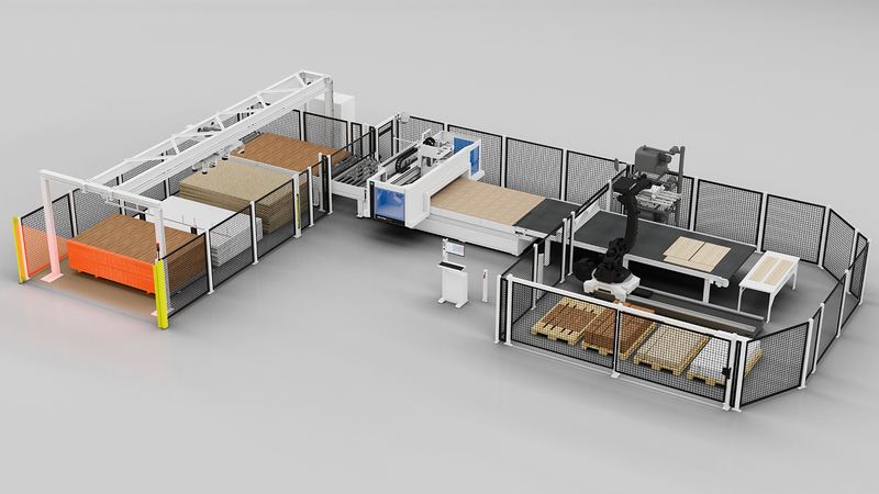 Robot-assisted destacking with camera support for part identification with the STACKBOT C-300.