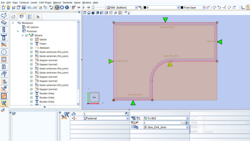 All work steps for edge banding are generated automatically after defining the contours and corners.