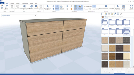 Die Fronten sollen ein zusammenhängendes Furnierbild erhalten und müssen deswegen bei der Optimierung im Schnittplan nebeneinander liegen, was durch die Verwendung von Schablonen-Vorlagen in intelliDivide einfach funktioniert.