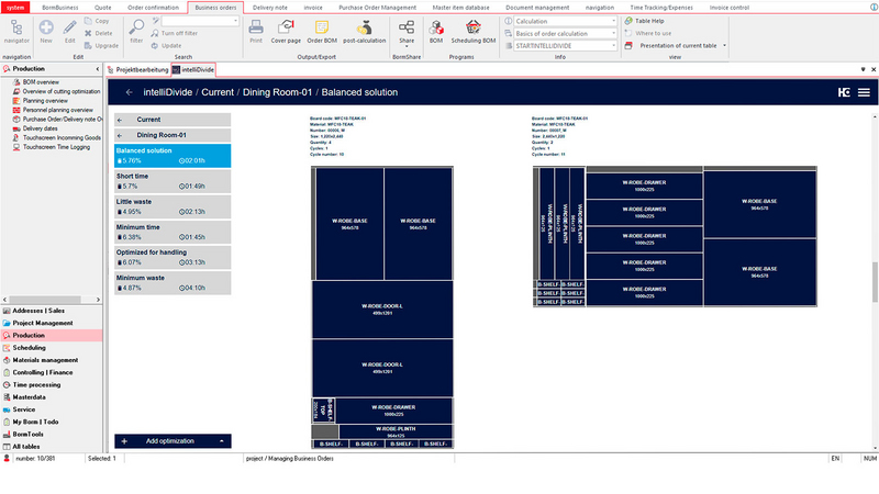 Optimization software for cutting processes integrated in the ERP system: HOMAG and BORM make it possible.