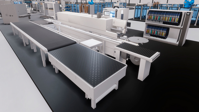 Zelle mit Kantenanleimmaschine EDGETEQ S-380 und Rückführung LOOPTEQ O-300