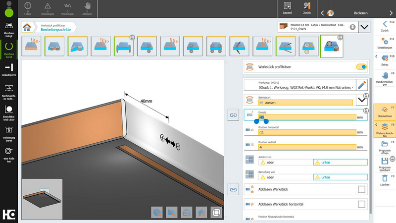 woodCommander 5 — when the parameter is selected, the dimensions are displayed on the workpiece