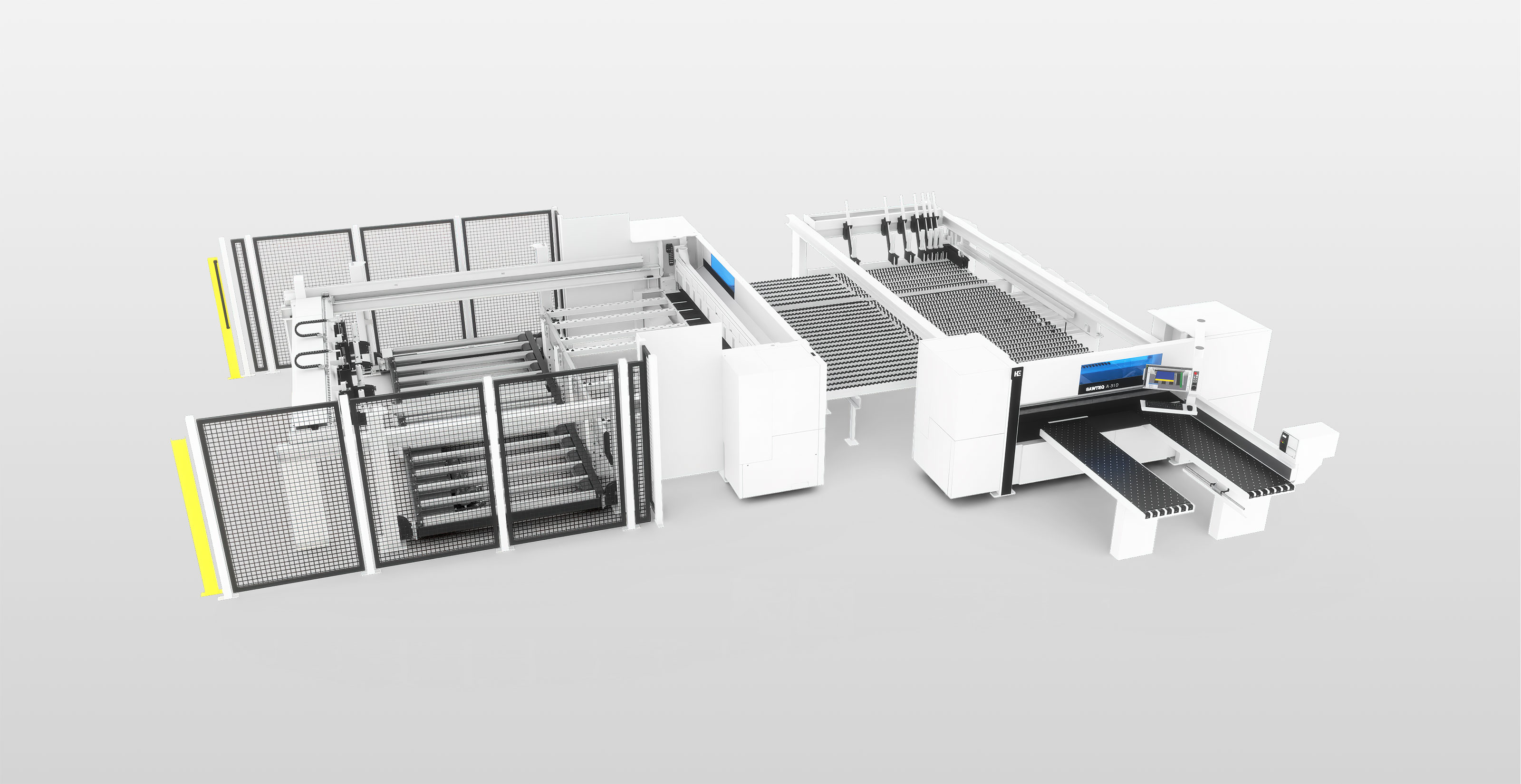 Plattenaufteilsäge SAWTEQ B-300 als Winkelanlage